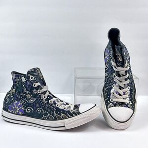Converse Chuck Taylors Shoes Mens 8.5 Women 10.5 Black Purple Floral High Top